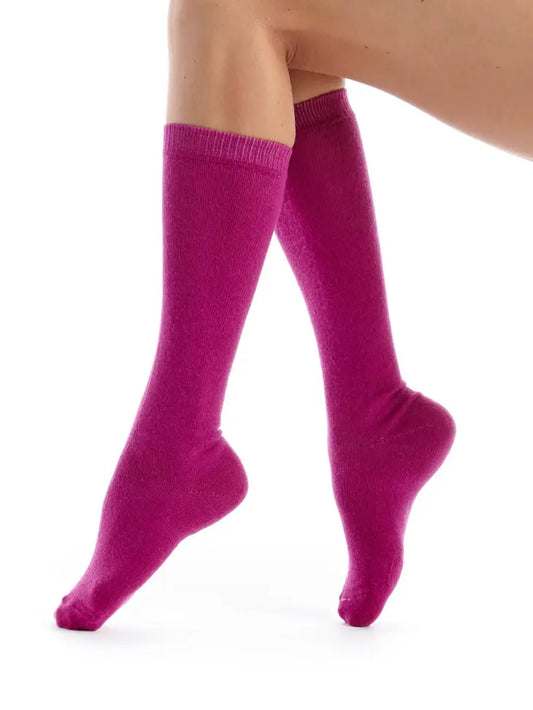 Cashmere Knee Socks in Fuchsia By Fil De Jour
