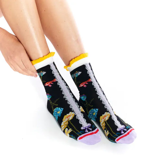 Oceane Scalloped Brim Festoon Cotton Crew Socks By Fil De Jour