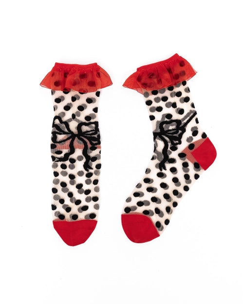 Polka Dot Bow Ruffle Sheer Sock By Sock Candy