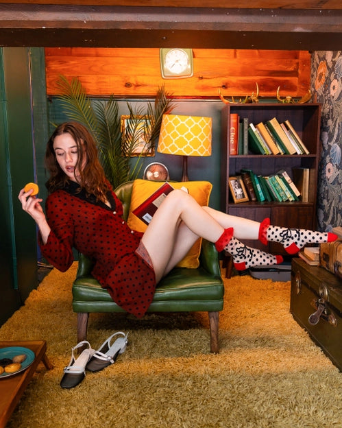 Polka Dot Bow Ruffle Sheer Sock By Sock Candy