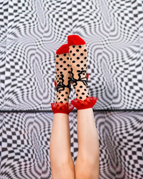 Polka Dot Bow Ruffle Sheer Sock By Sock Candy