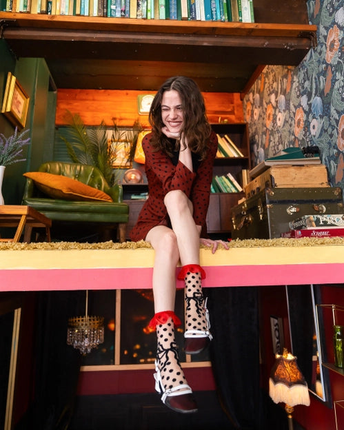 Polka Dot Bow Ruffle Sheer Sock By Sock Candy