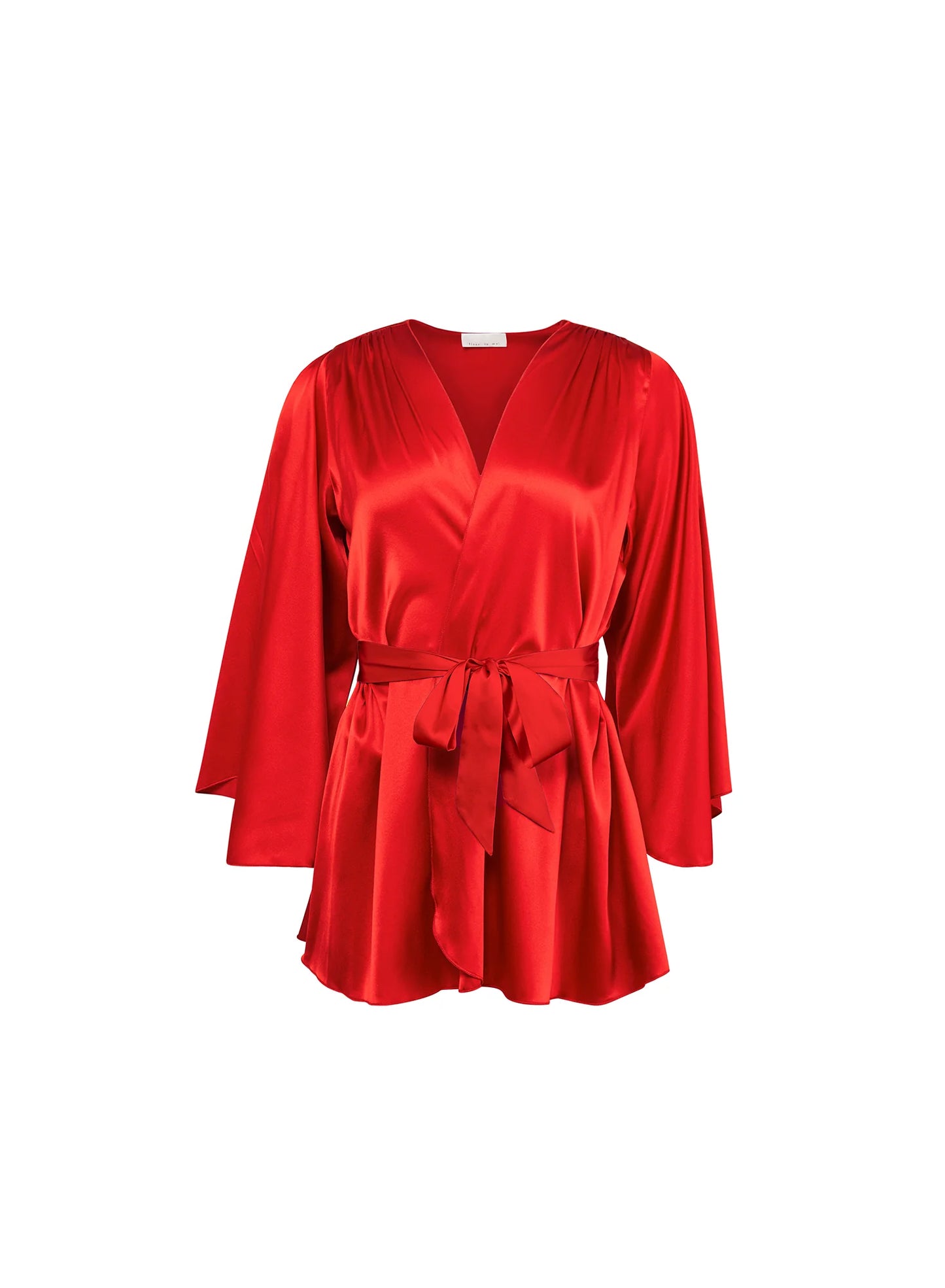 Angel Sleeve Silk Robe in Red By Fleur Du Mal - XS-L