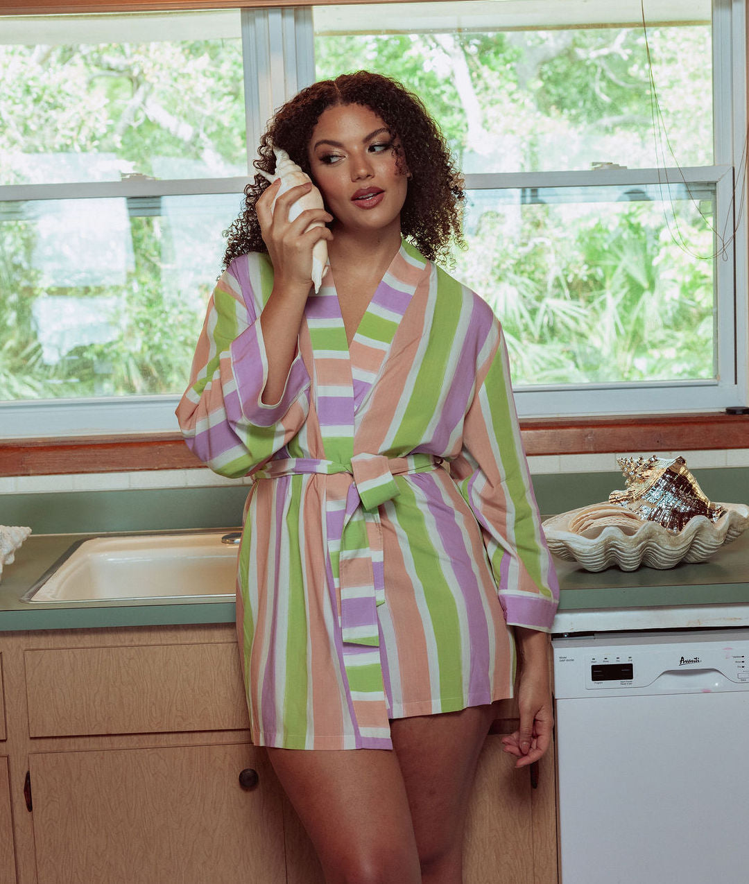 Painted Stripe Short Robe By Kilo Brava - S-XXXL