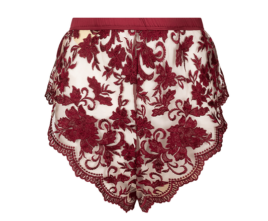 Embroidered Tap Shorts in Ruby Wine By Kilo Brava - S - XXXL