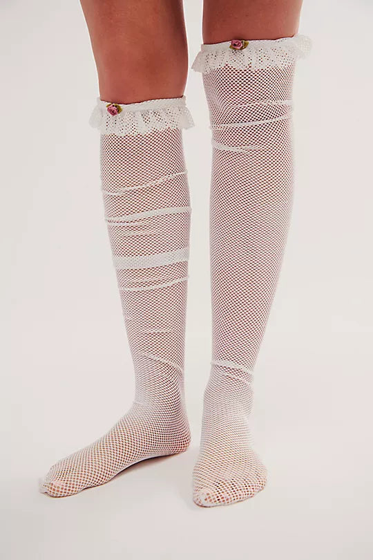Nothing But Net Thigh High Socks in Black and Off White By Only Hearts