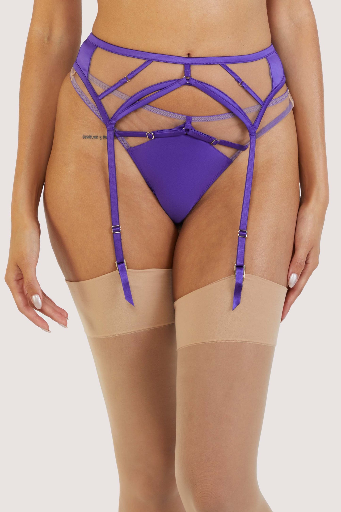 Ramona in Purple Strap Detail Illusion Mesh Suspender By Playful Promises - sizes 4-22