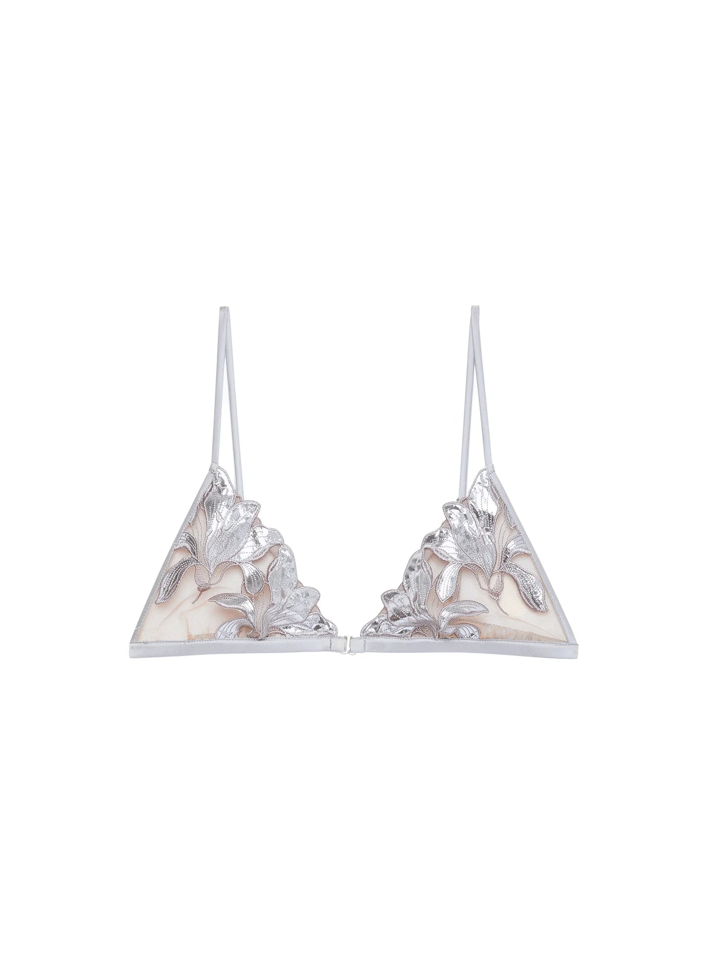Lily Embroidery Triangle Bra in Platinum By Fleur Du Mal - XS-XL