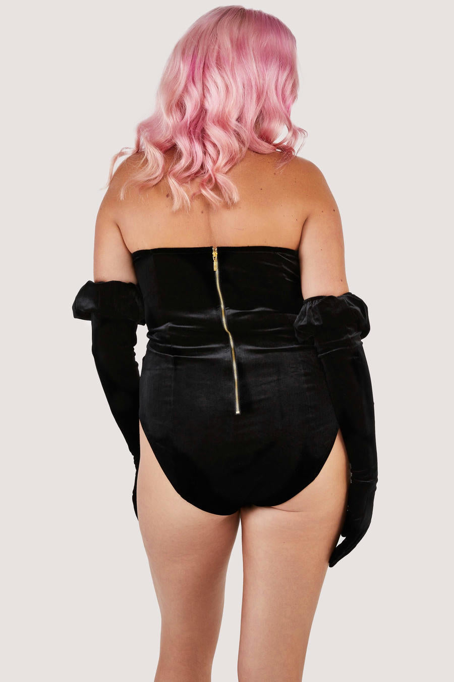 Halina Velvet Bodysuit with puff sleeve gloves by Playful Promises - sizes 4-16