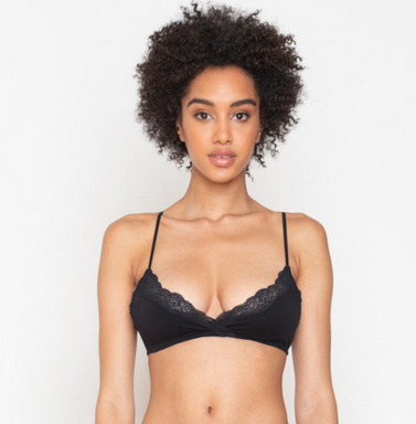 Organic Cotton Wrap Bralette w/ Lace By Only Hearts in Black - P/S & M/L