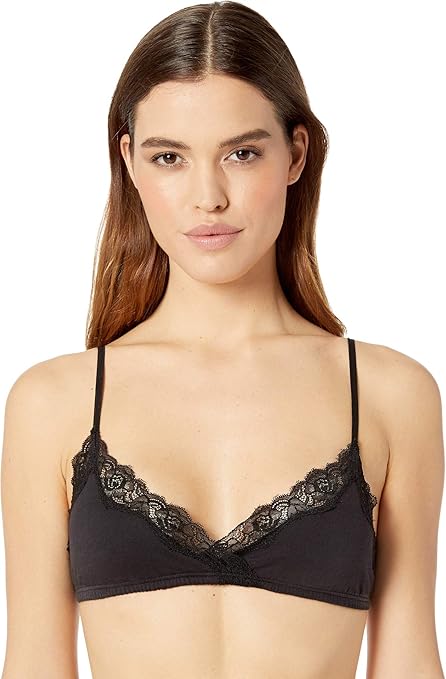 Organic Cotton Wrap Bralette w/ Lace By Only Hearts in Black - P/S & M/L