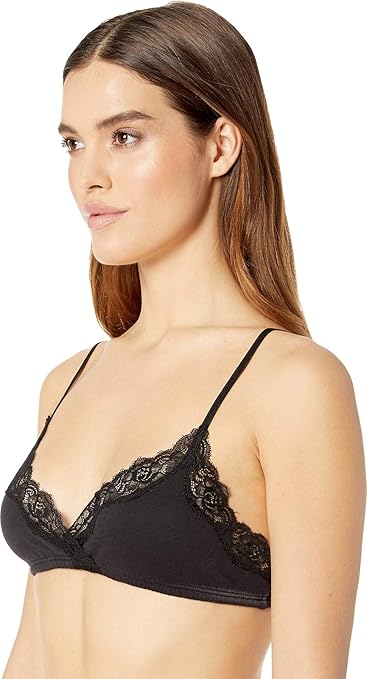 Organic Cotton Wrap Bralette w/ Lace By Only Hearts in Black - P/S & M/L