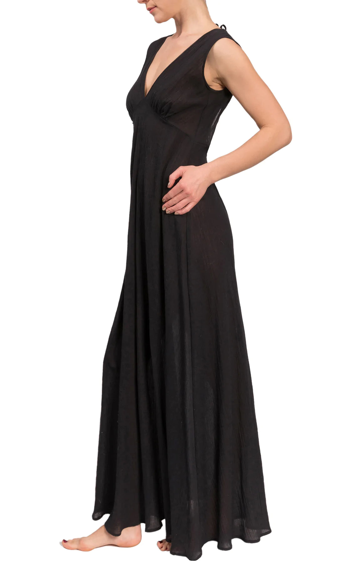 Amelia Luxury Cotton Long Nightgown In Black - S