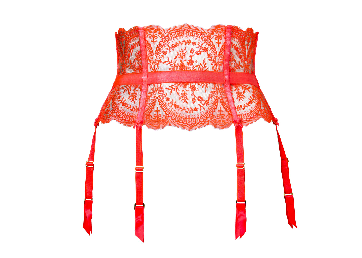 Neon Coral Severine Six Strap Suspender By Dita Von Teese - sizes XS-XL