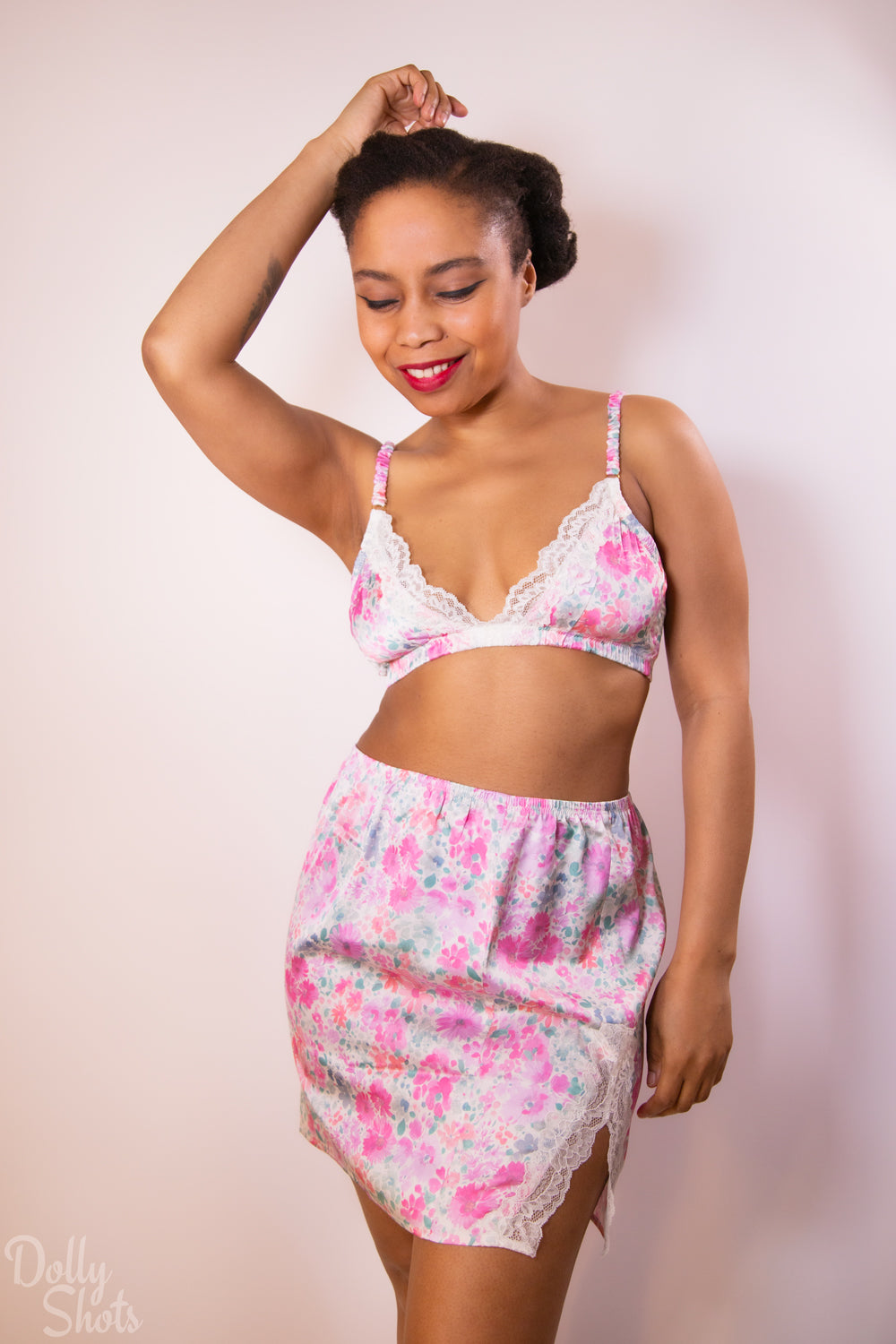 Watercolour Floral Satin Triangle Bralette By Kilo Brava - S-XXXL