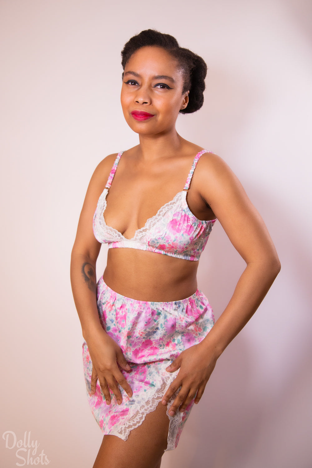 Watercolour Floral Satin Triangle Bralette By Kilo Brava - S-XXXL