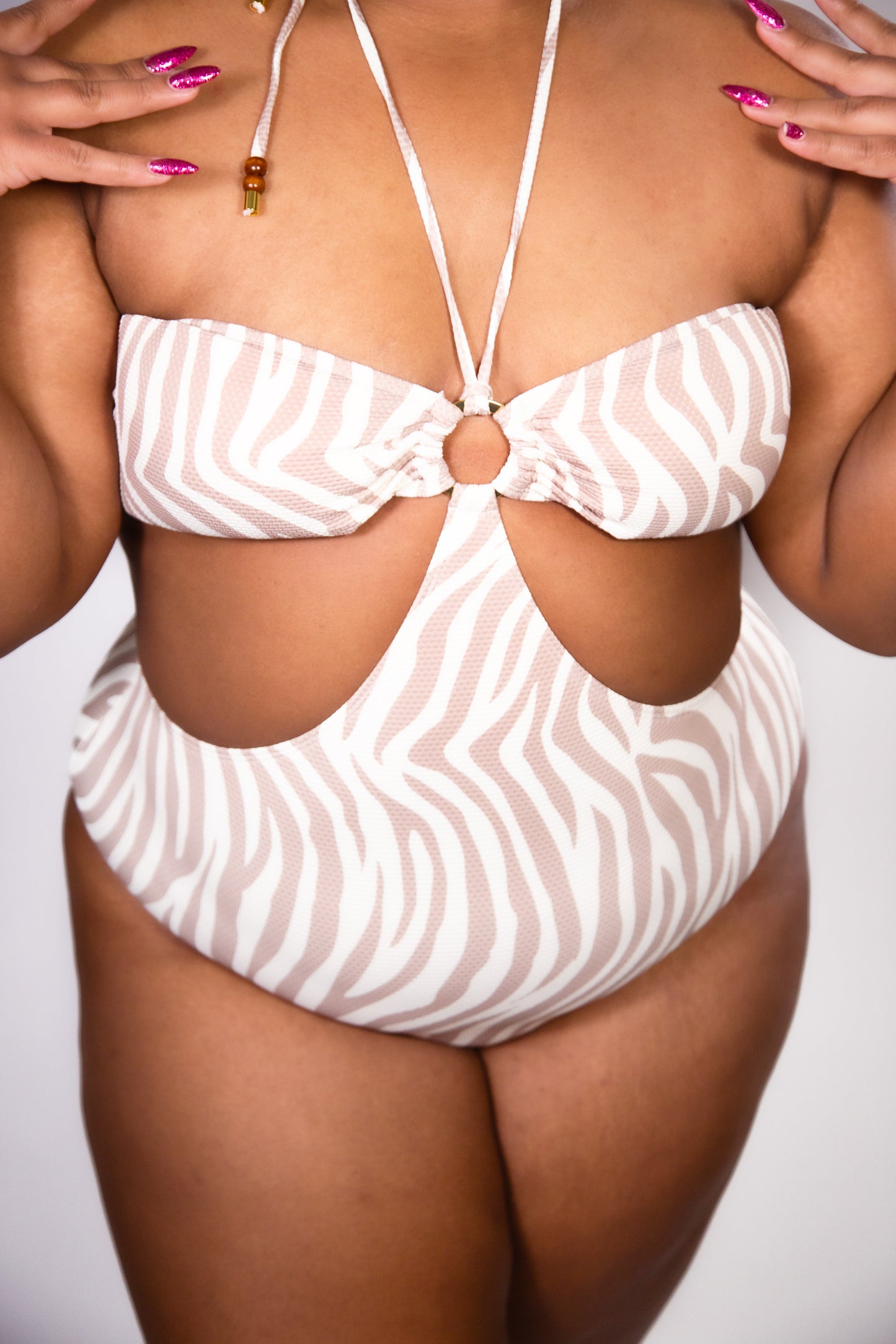 Kingdom + State Zebra Print Halter Monokini - XS-3X