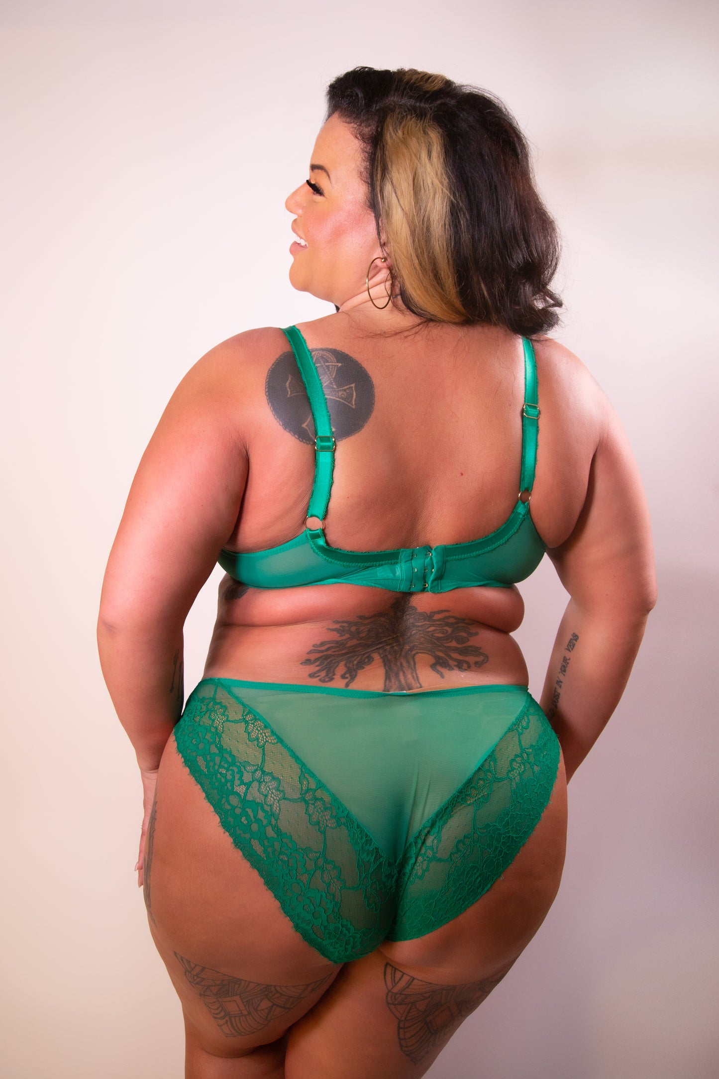 Rosalyn Emerald Satin and Lace Brazilian Brief - sizes 4-16