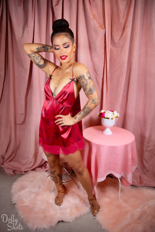 Tattoo Print Lace Mini Slip Dress - sizes 4-18