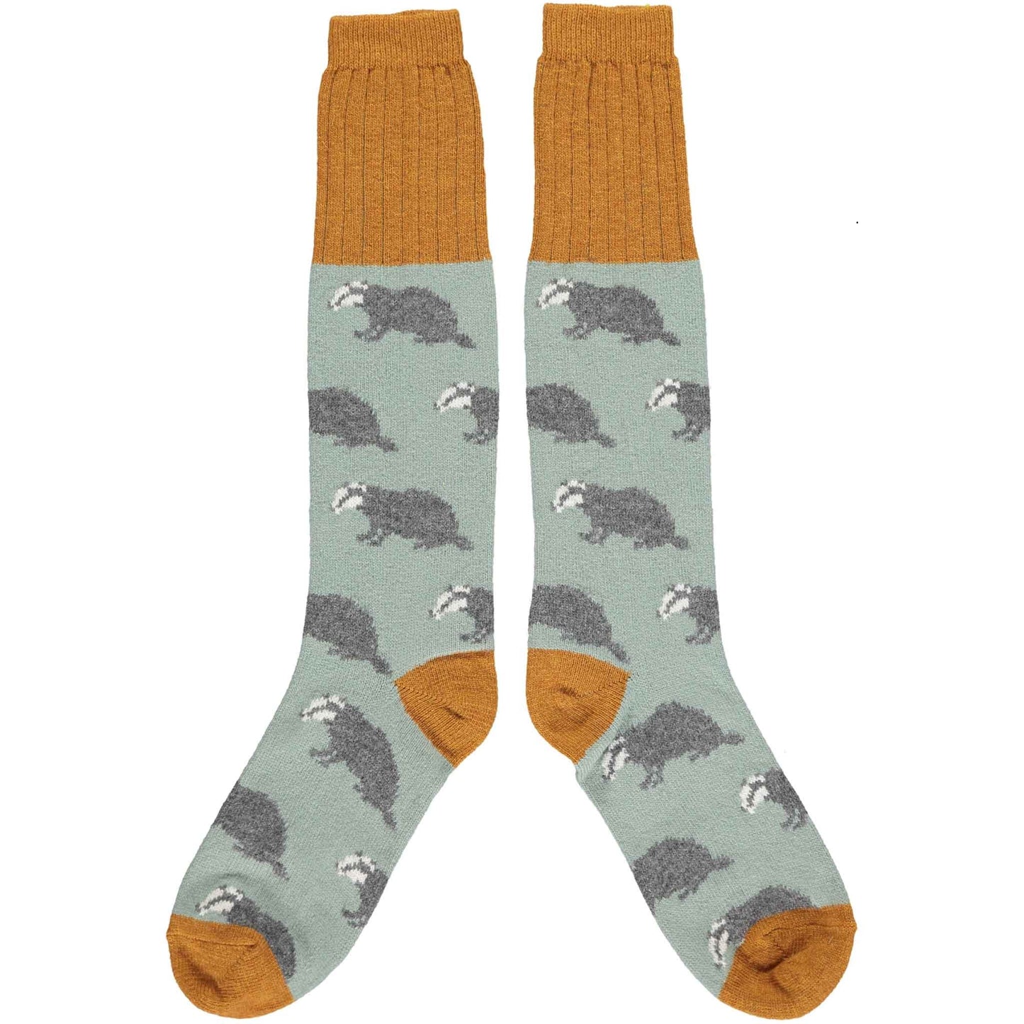 Lambswool Boot Socks - Sage Badger (Medium size)