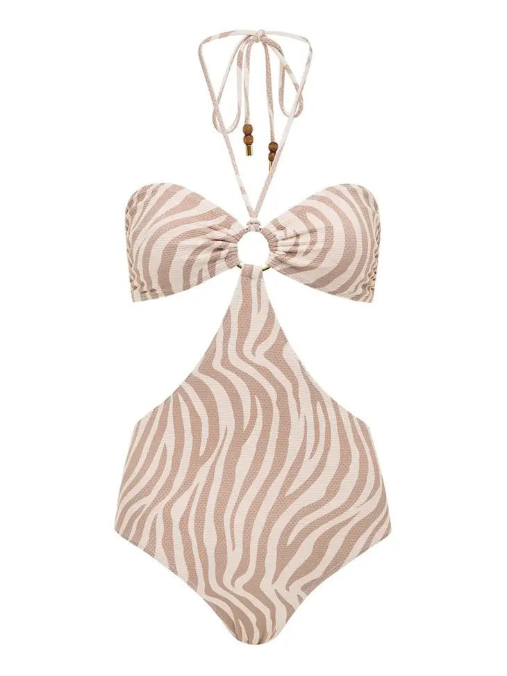 Kingdom + State Zebra Print Halter Monokini - XS-3X