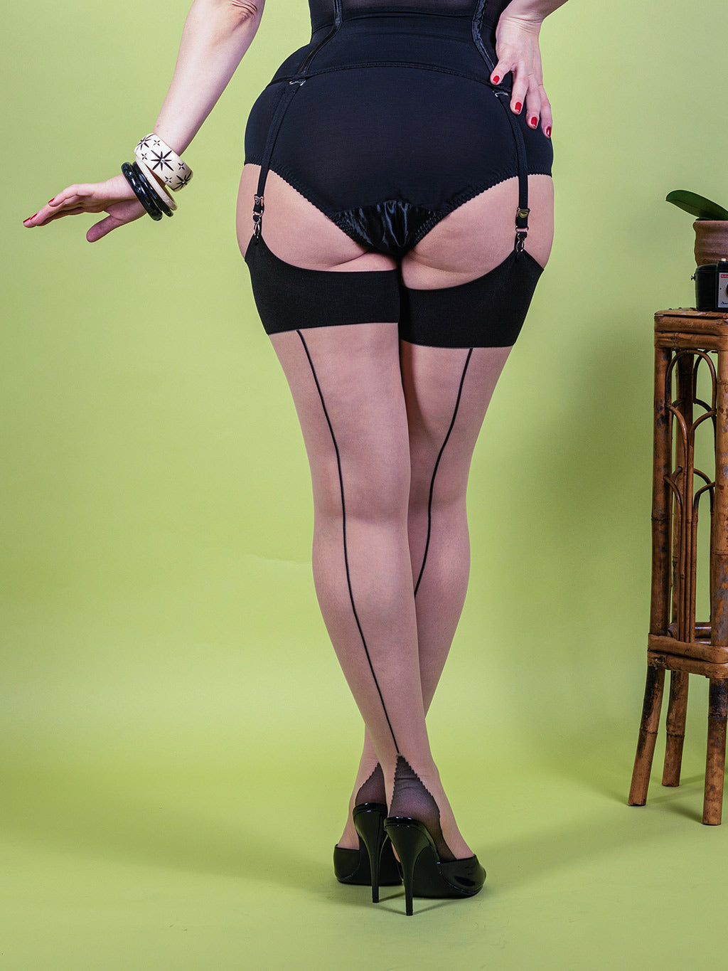 Black on Champagne Glamour Seamed Stockings