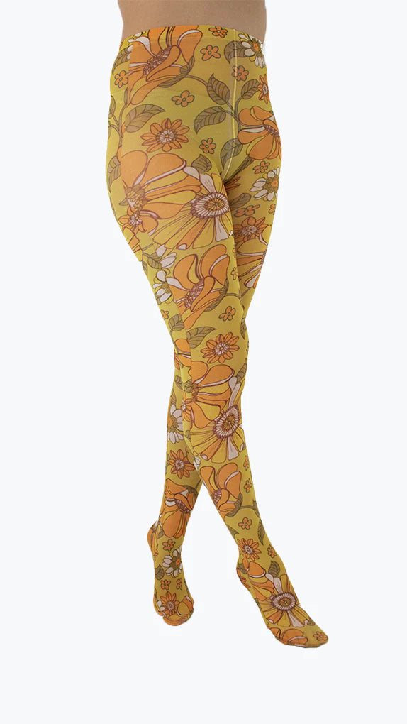 Throwback Floral Printed Tights - sizes 4-20