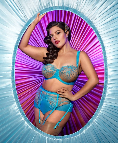 Julie's Roses Six Strap Suspender Belt in Butterfly Blue By Dita Von Teese - sizes XS - 4X