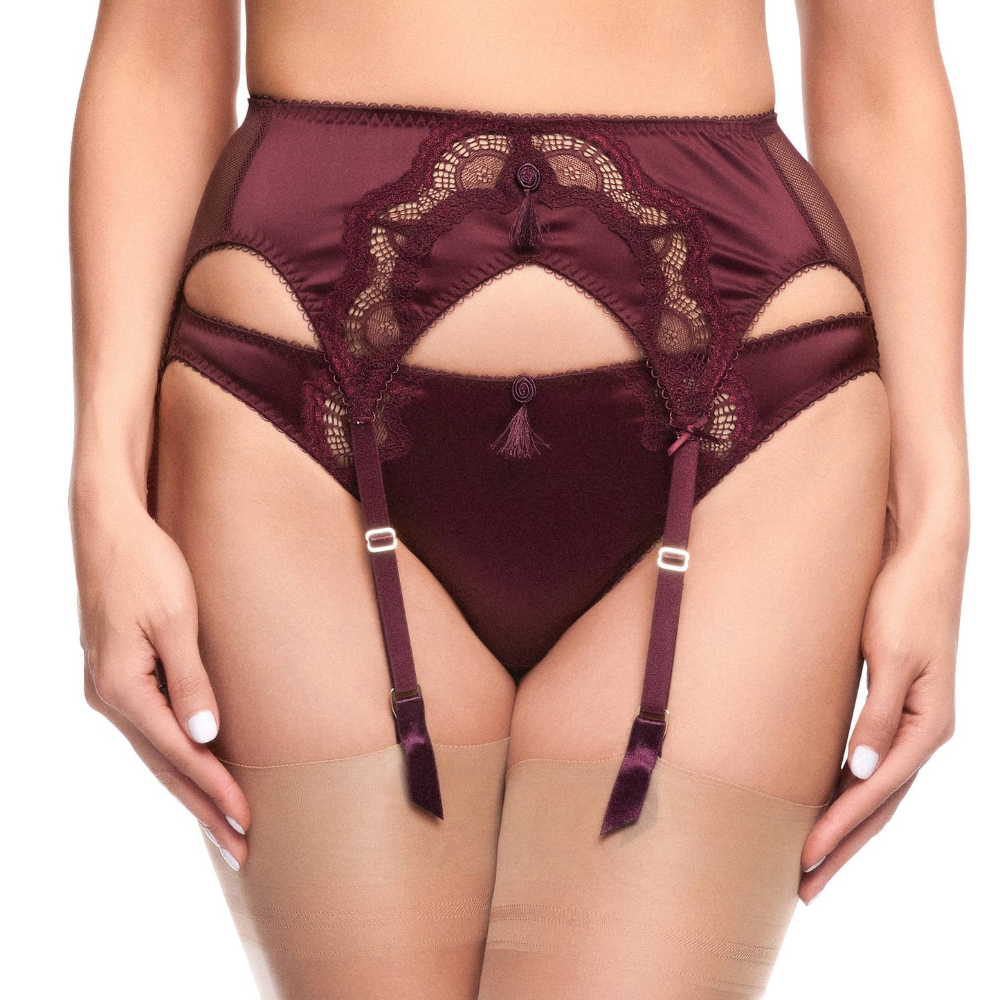 Star Lift Six Strap Suspender Belt in Plum By Dita Von Teese - XS-XL