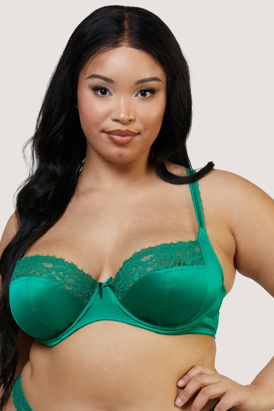 nwt Sexy Bra D'more Green Satin Lace Plunge Rhinestone Cleavage Solution  Bra 32D