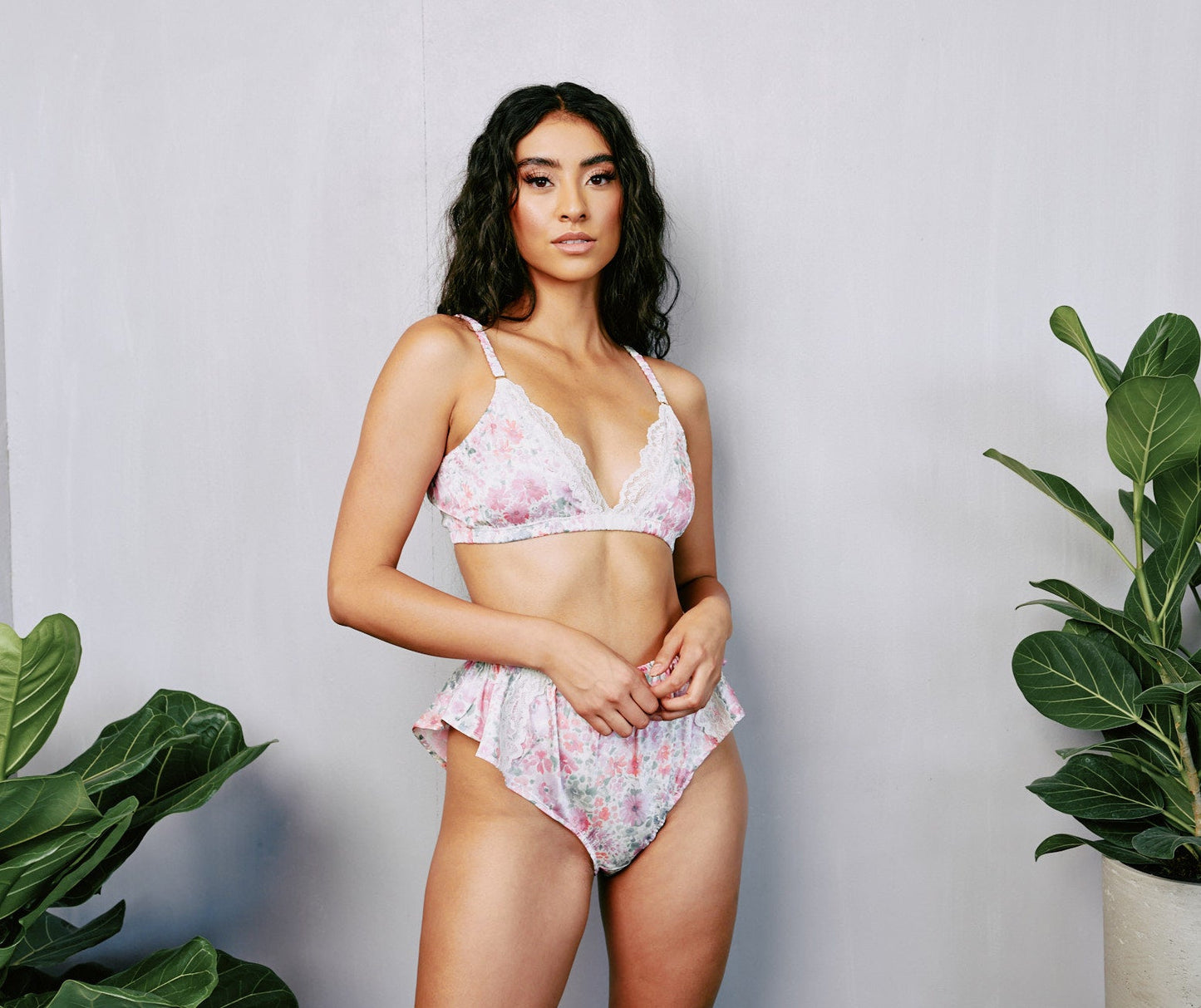 Watercolour Floral Satin Triangle Bralette By Kilo Brava - S-XXXL