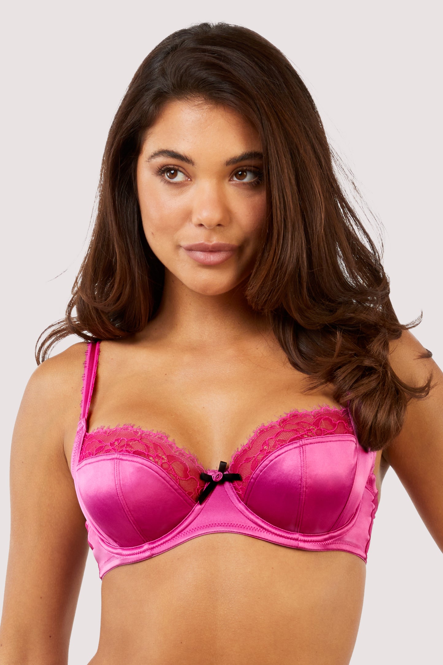 Gray/Magenta Floral lace embroidered underwire push-up Bra - Size 28B