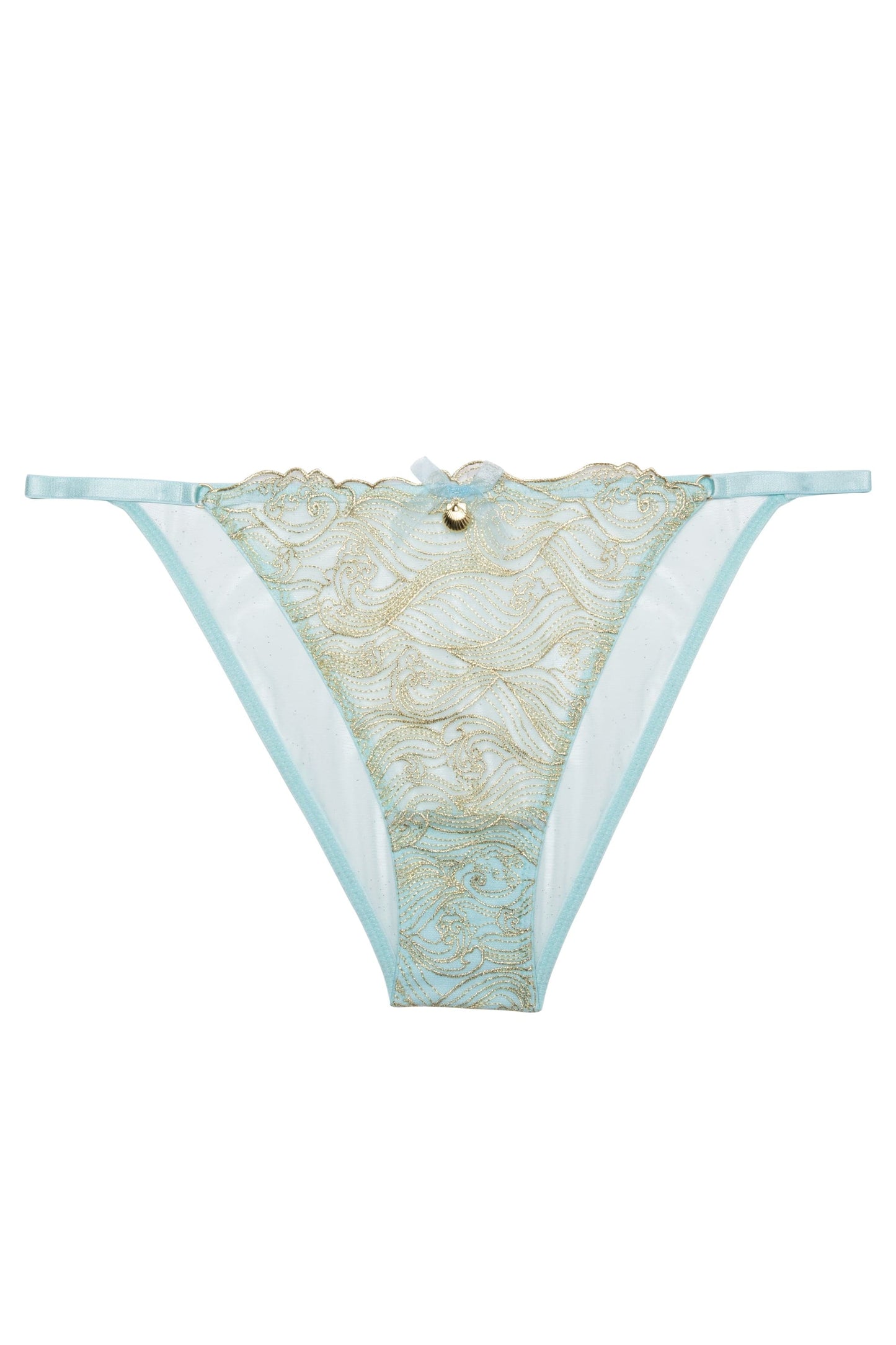 Ayaka Gold On Blue Wave Embroidery Bikini Brief - sizes 4-14