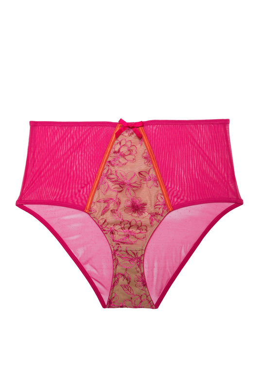 Olivia Pink Contrast Embroidery High Waist Brief - sizes 4-16