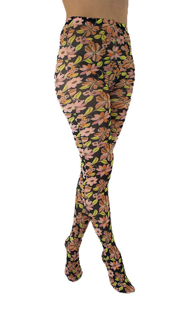 Colour Pop Floral Printed Tights - sizes 4-20
