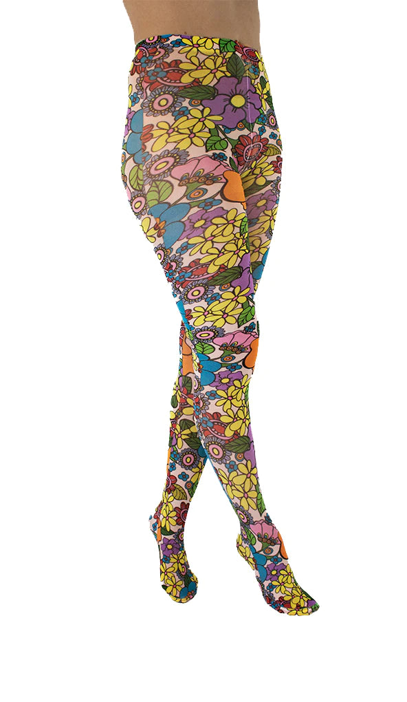 Flower Power Printed Tights - sizes 4-20