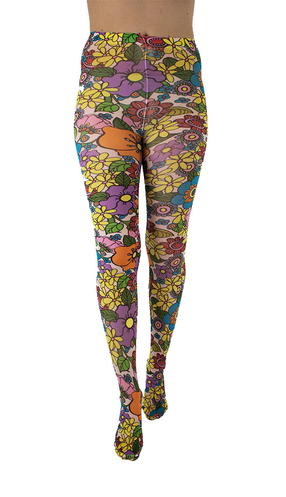 Flower Power Printed Tights - sizes 4-20