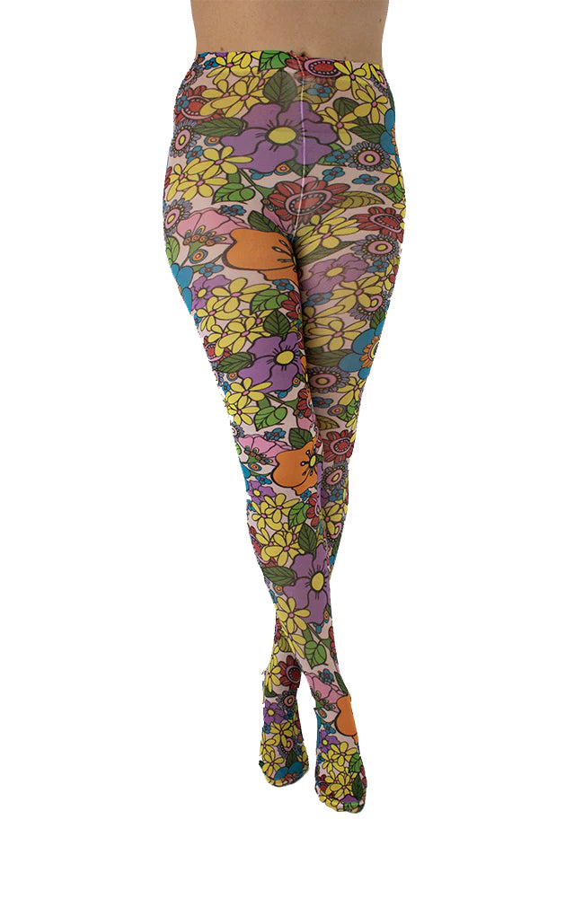 Flower Power Printed Tights - sizes 4-20