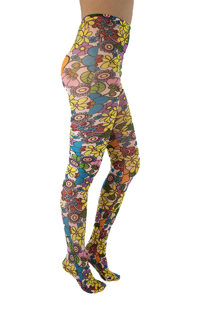 Flower Power Printed Tights - sizes 4-20