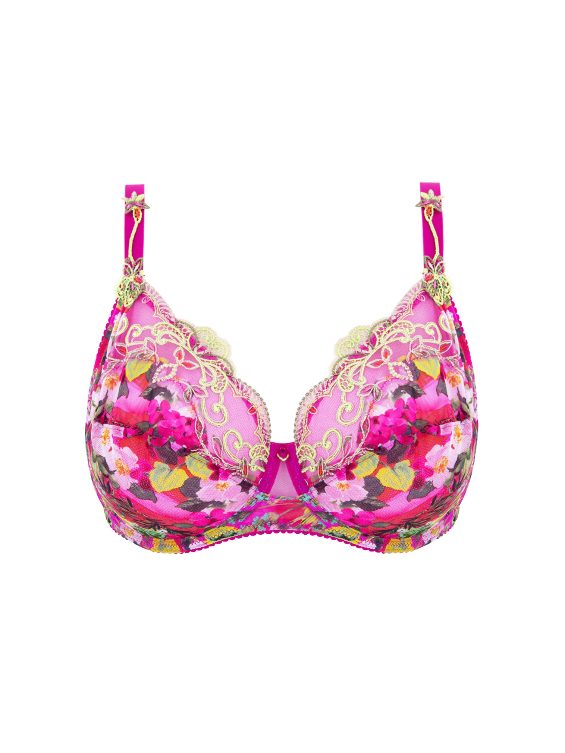 Evelyn Cyan Floral Embroidered Tulle Bra With Silk Trims