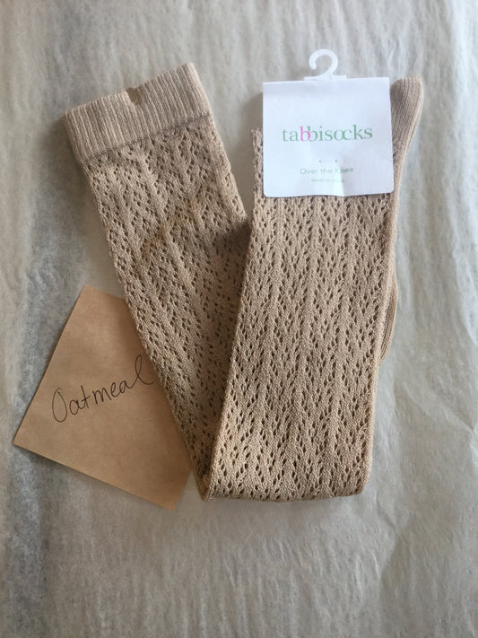 Crochet Egyptian Cotton OTK socks in Oatmeal