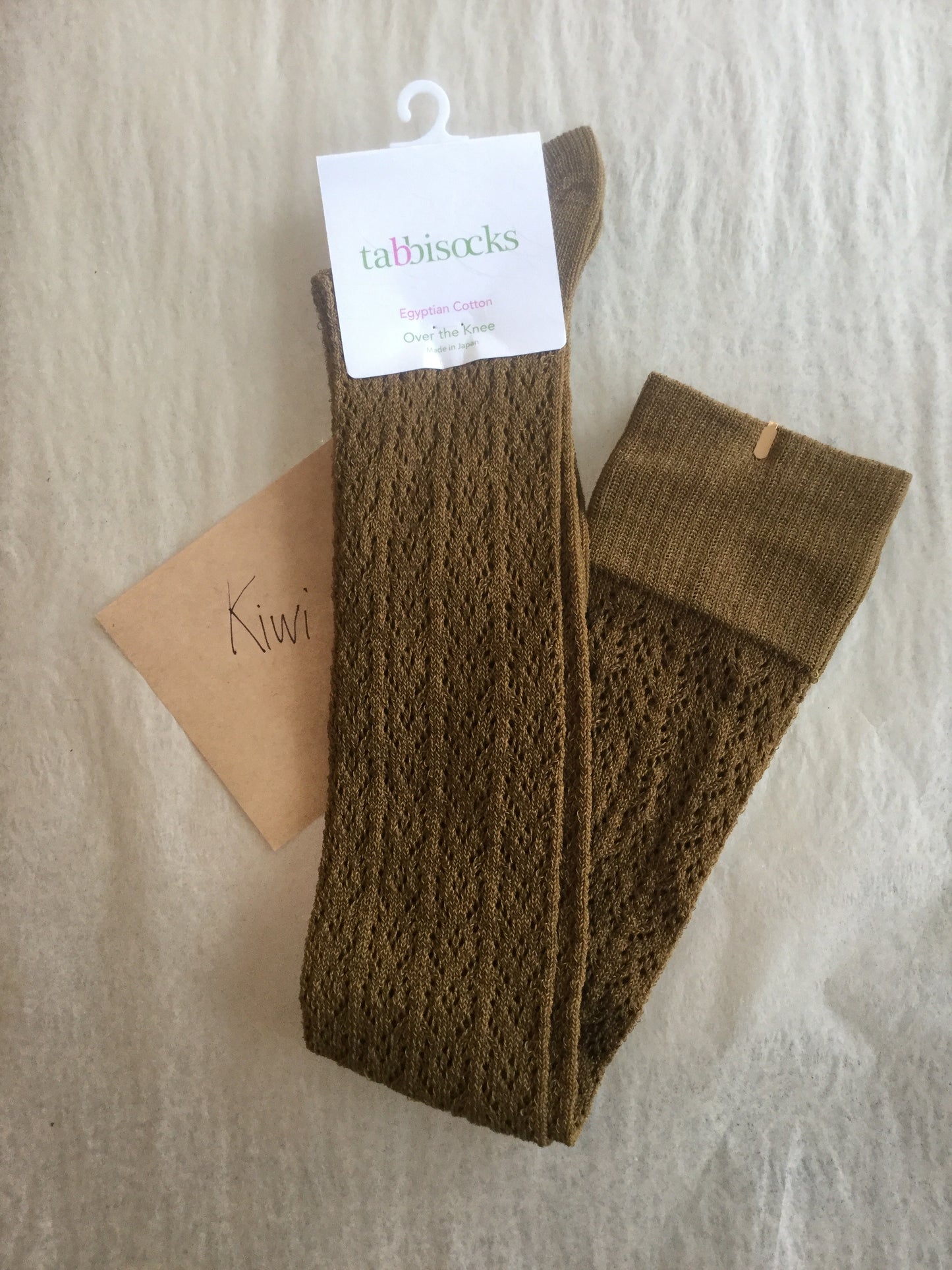 Crochet Egyptian Cotton OTK socks in Oatmeal