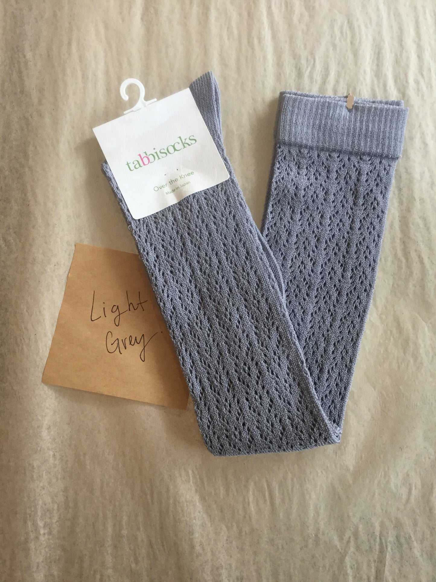 Crochet Egyptian Cotton OTK socks in Oatmeal