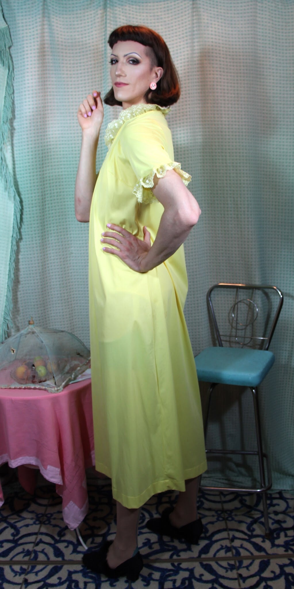 Sunny Yellow Nylon House Dress S/M+ #128