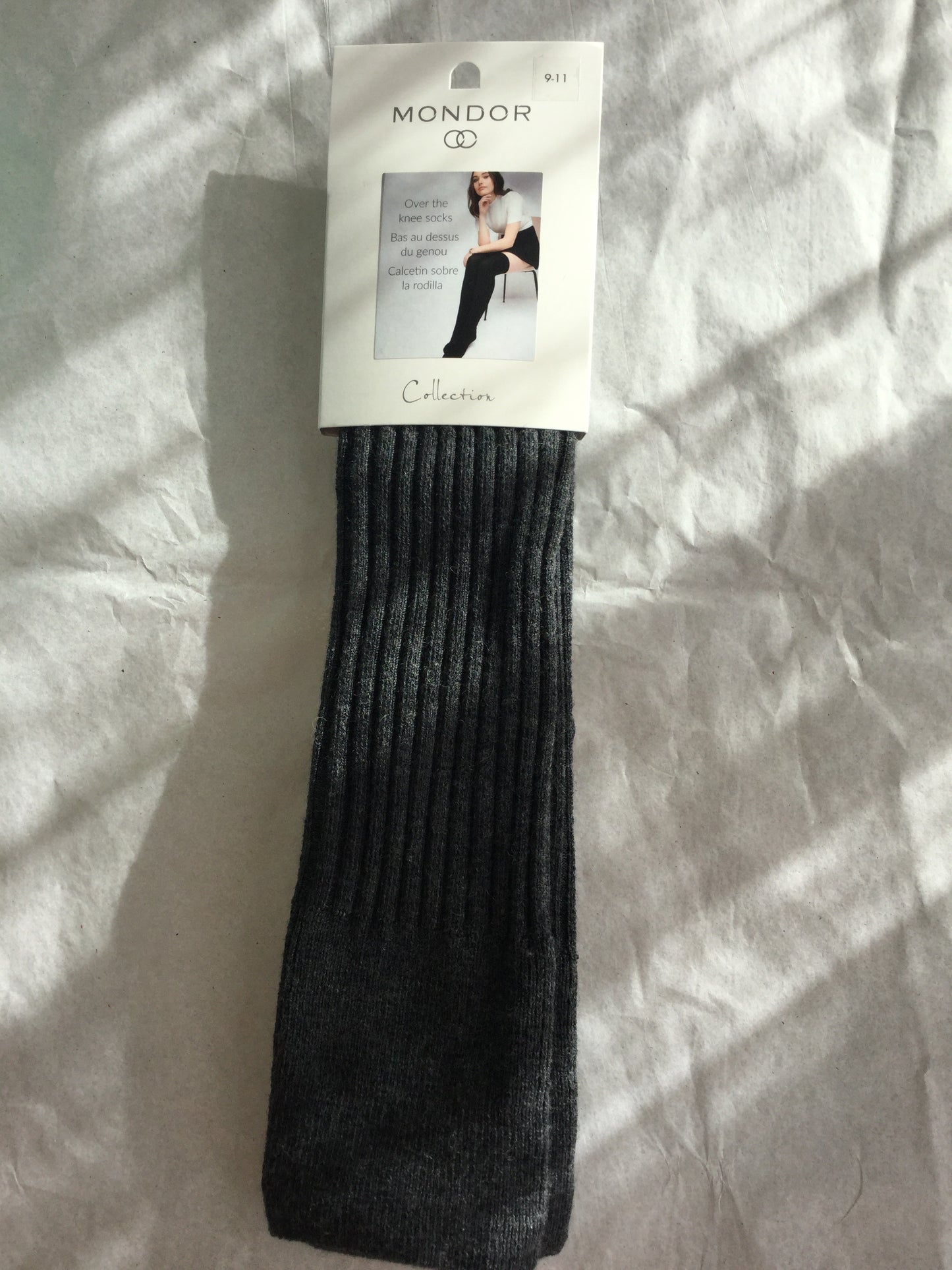Ribbed Merino Wool Over The Knee Socks - Black, Ecru + Graphite