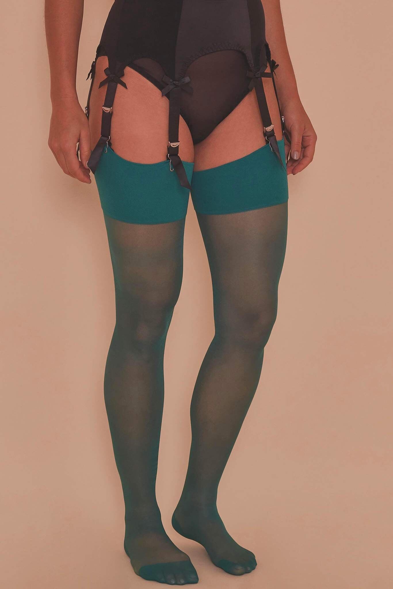 Quetzal Green Seamed Stockings - Size 4-18