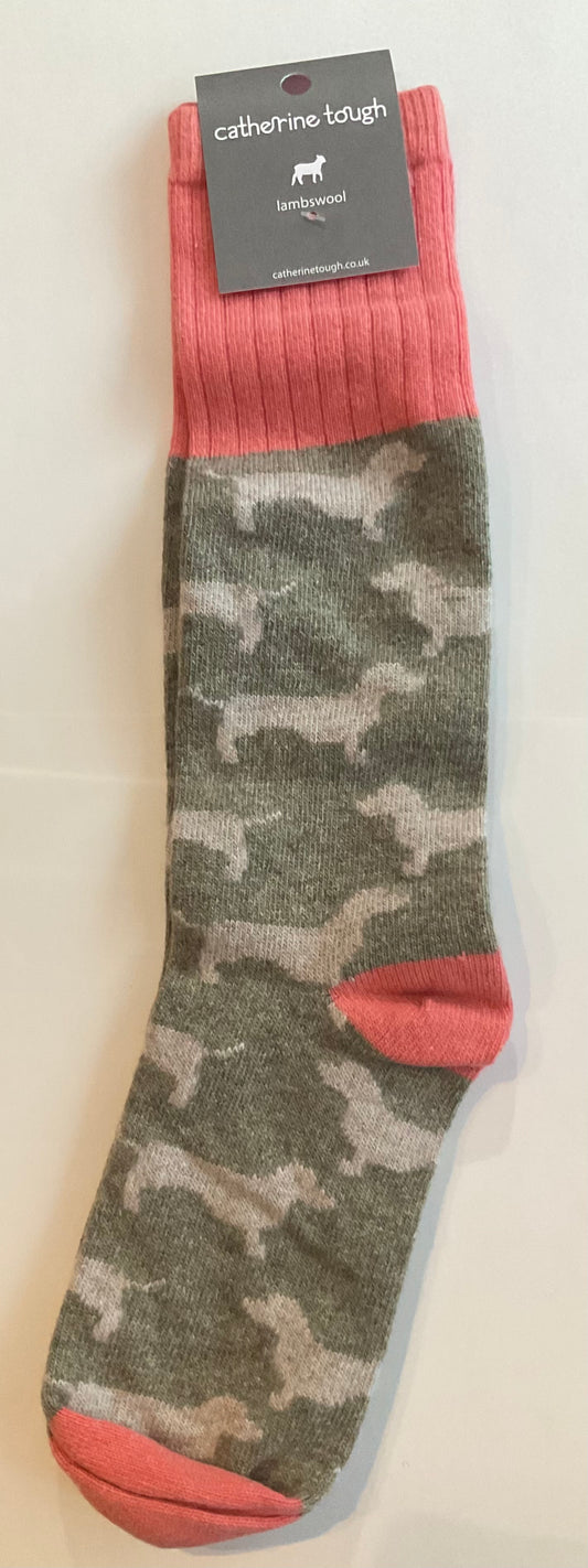 Lambswool Boot Socks - Sausage Dog Grey (Medium size)