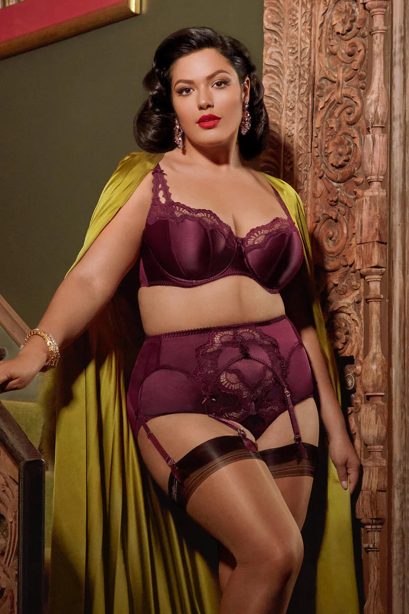 Star Lift Six Strap Suspender Belt in Plum By Dita Von Teese - XS-XL