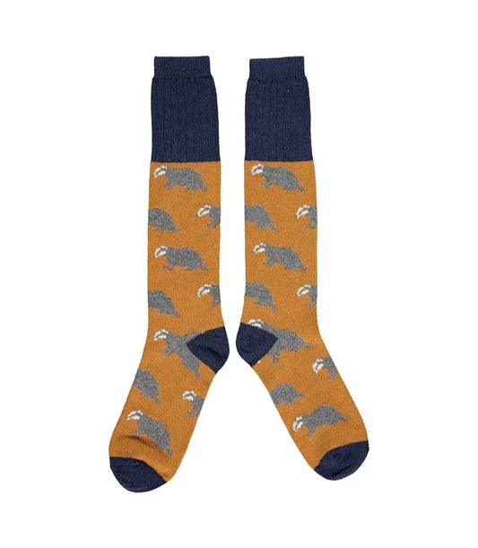 Lambswool Boot Socks - Mustard Badger (Large size)