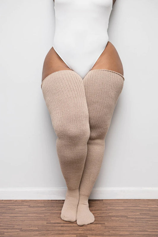 Thunda Thighs Thigh High Socks In Whole Wheat - Short + Long Lengths